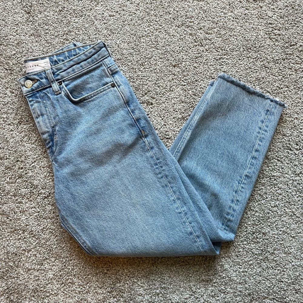 High rise straight leg light blue jeans